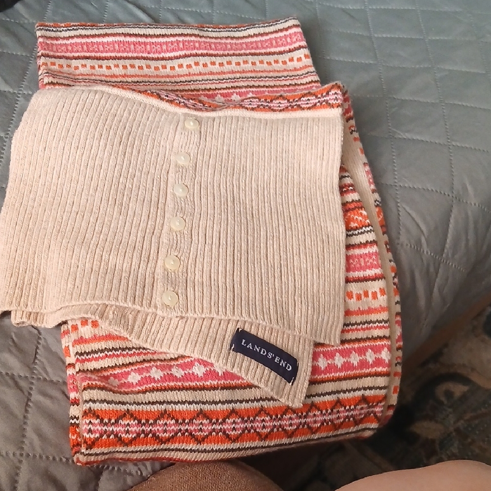 Lands' End Cream and Orange Patterned Scarf